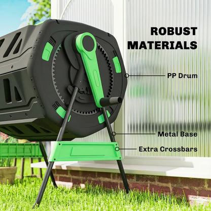 53 Gallon Dual-Chamber Compost Tumbler - Outdoor Rotating Composter