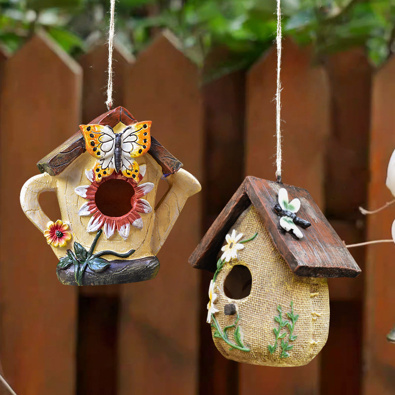 Rustic Birdhouse Garden Sculpture - Decorative Bird Nest Decor