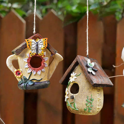 Rustic Birdhouse Garden Sculpture - Decorative Bird Nest Decor