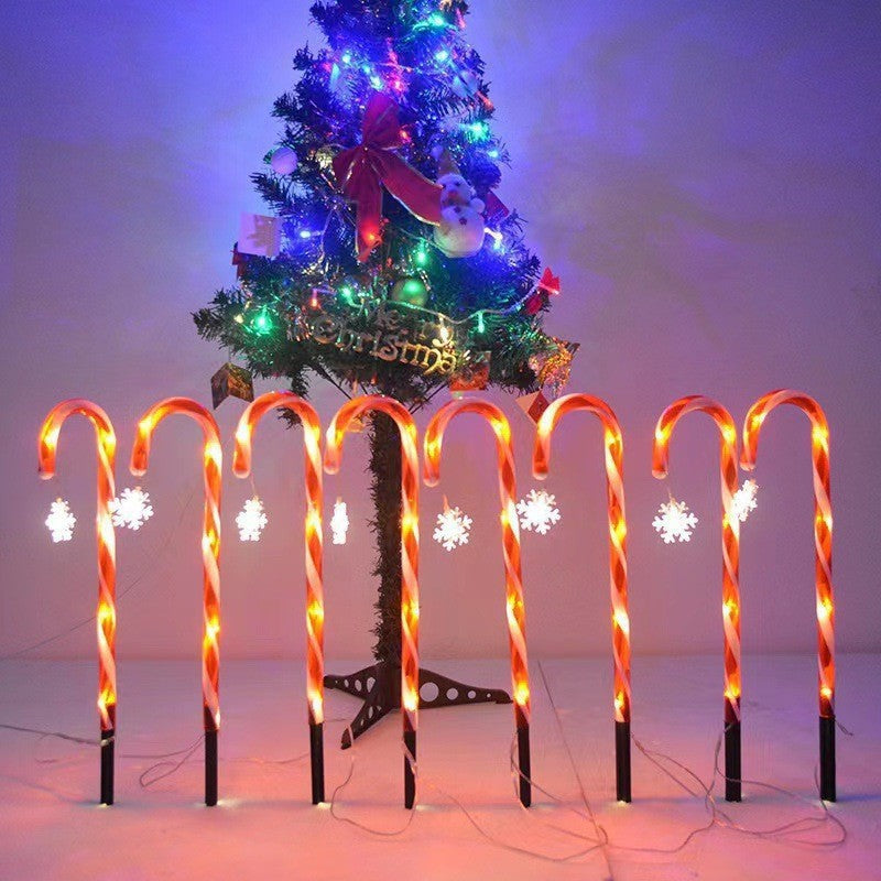 Solar Walking Stick Ground Lights - LED Snowflake Yard Stakes