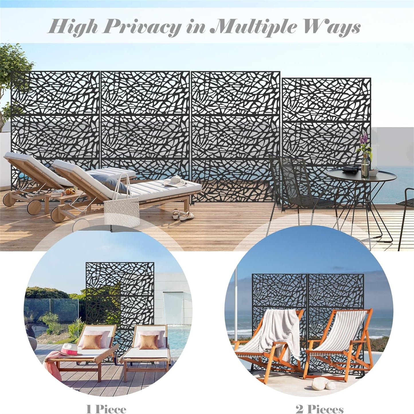 Freestanding Metal Privacy Screen - Outdoor Panel Divider