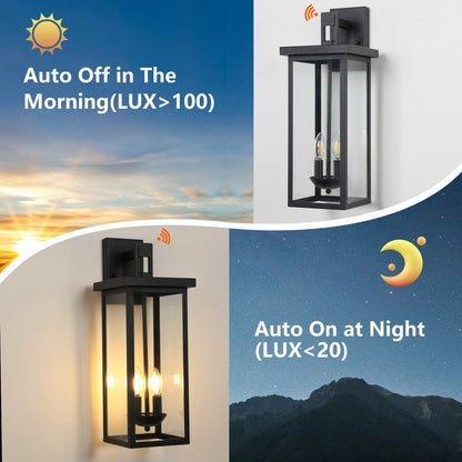 Outdoor Wall Lantern with Dusk-to-Dawn Sensor - Matte Black, 22in