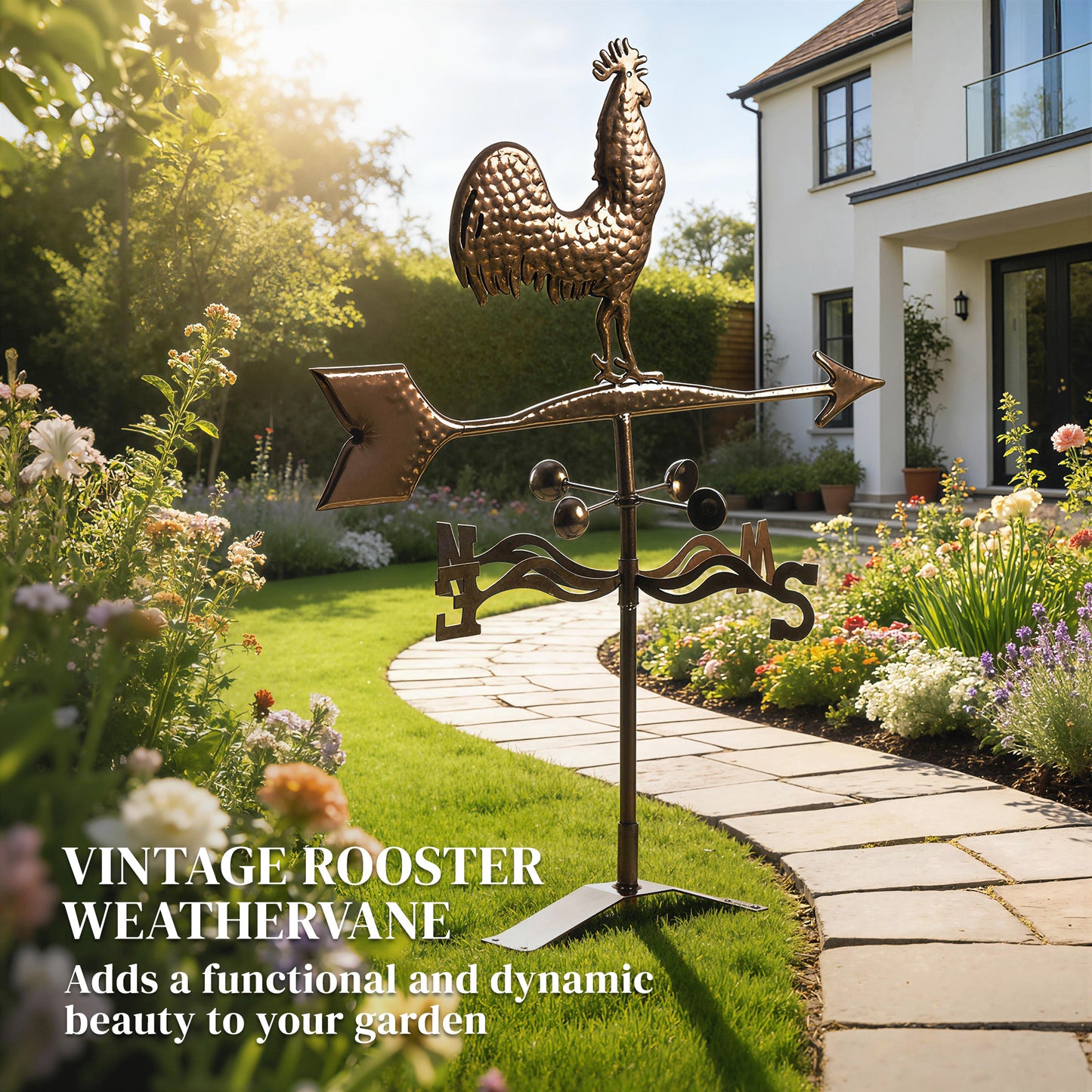 Metal Rooster Weathervane - Roof-Mount Wind Direction Indicator