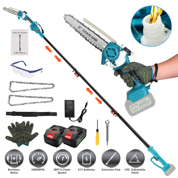 2-in-1 Cordless Pole Saw & Chainsaw - 1200W Brushless Motor