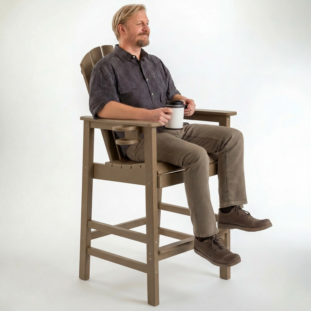 HDPE Adirondack Bar Chair with Cup Holder - All-Weather Patio