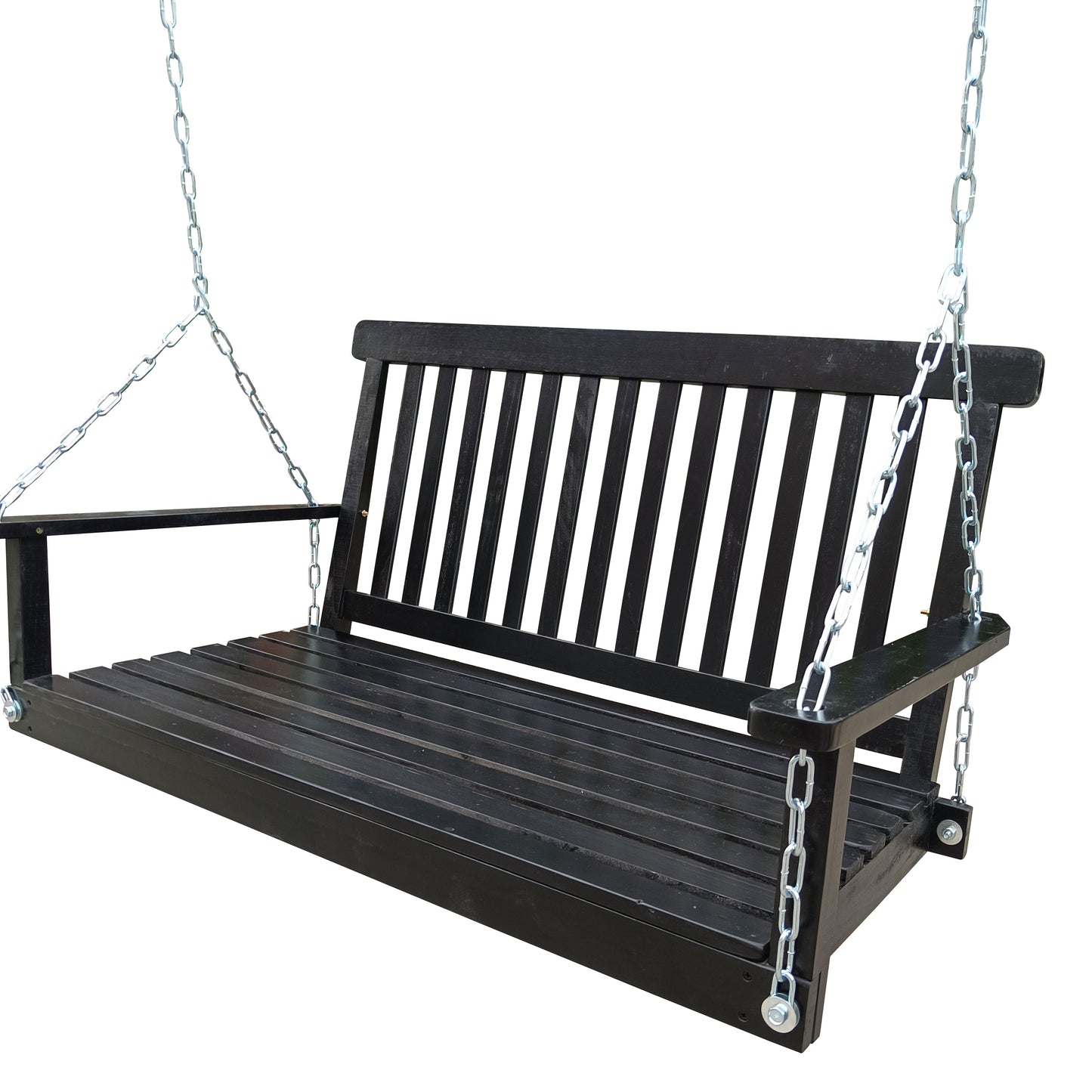 Wooden Porch Swing Bench with Armrests - Hanging Chains Included