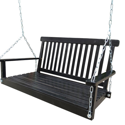 Wooden Porch Swing Bench with Armrests - Hanging Chains Included