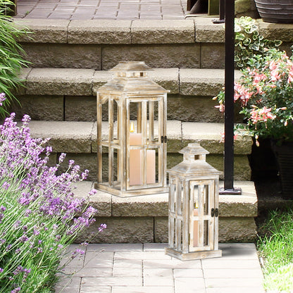 Rustic Wooden Lantern - Large Decorative Indoor/Outdoor Candle Holder