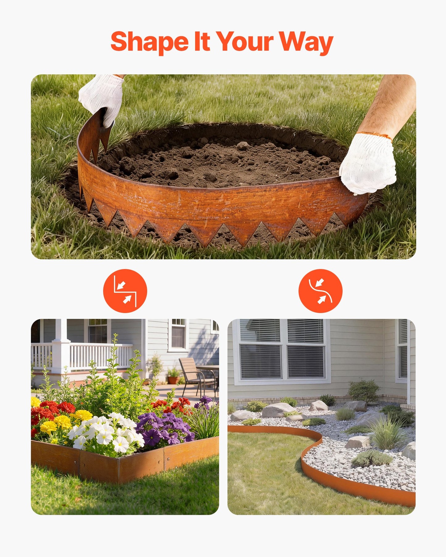 Corten Steel Landscape Edging 6-Pack - 40x6in Metal Garden Border
