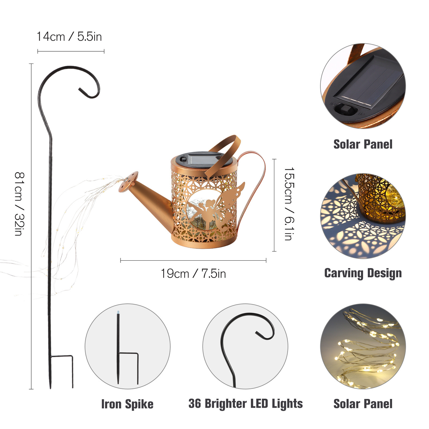 Solar Watering Can Lights - Metal Decorative Outdoor Garden Decor