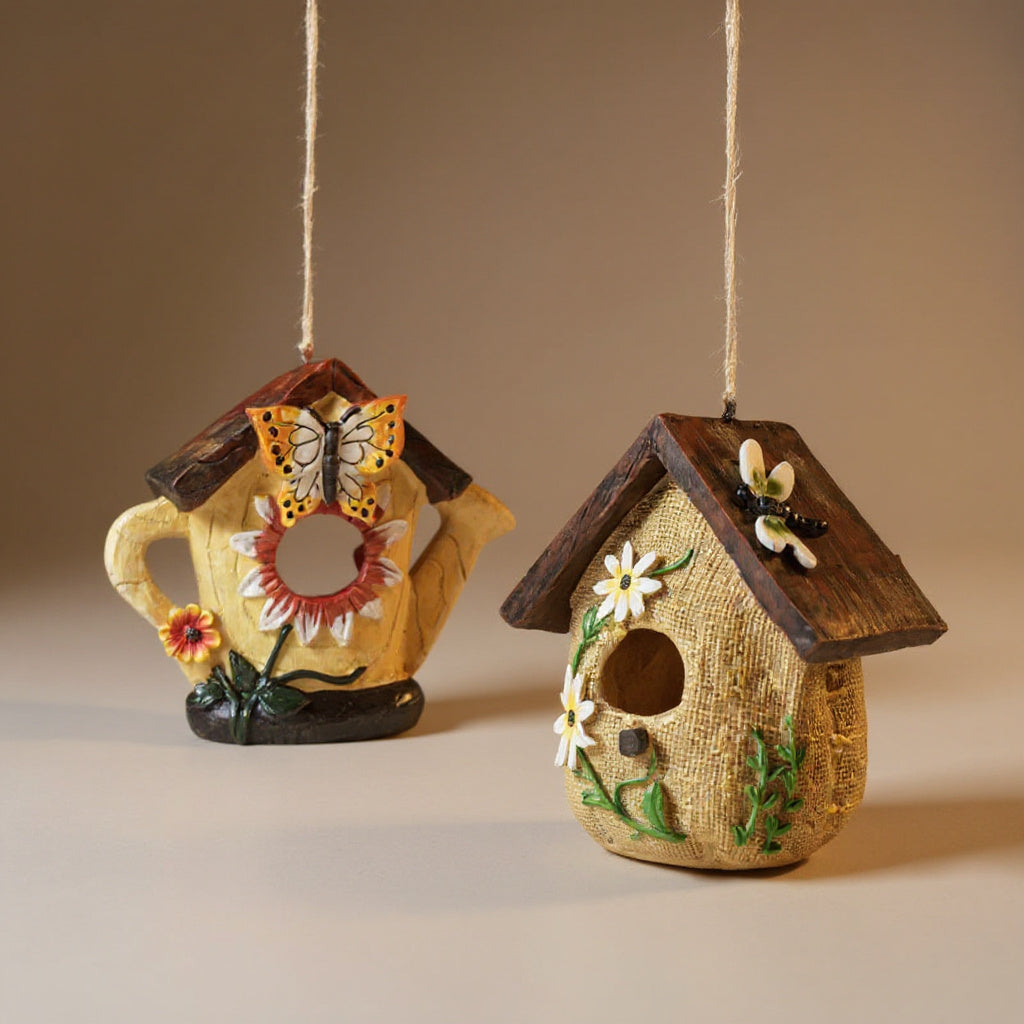 Rustic Birdhouse Garden Sculpture - Decorative Bird Nest Decor