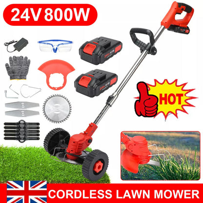 24V Cordless Grass Trimmer - Electric Weed Cutter with 2 Batteries