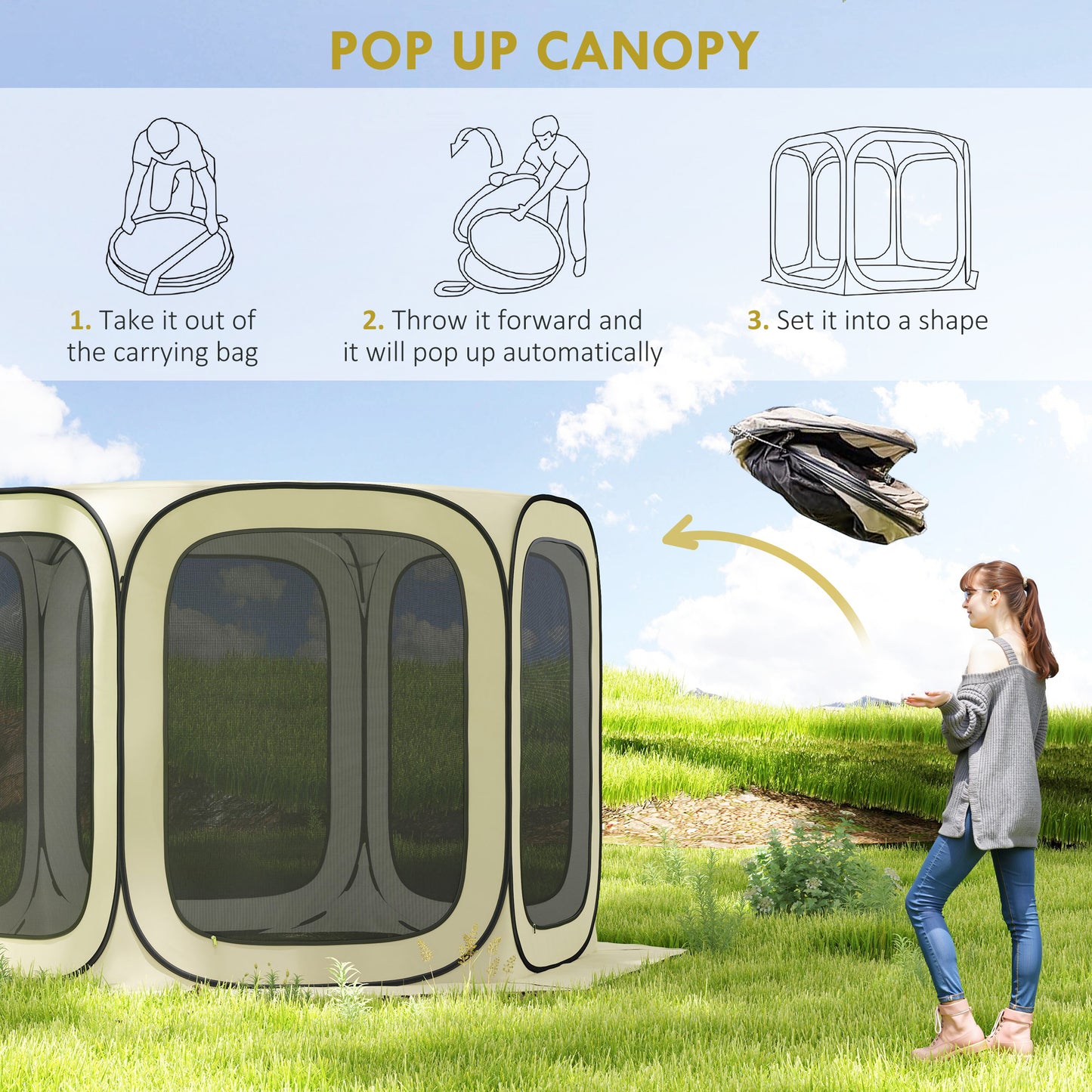 UPF50+ Pop-Up Screen Tent - Portable Camping Gazebo with Bag