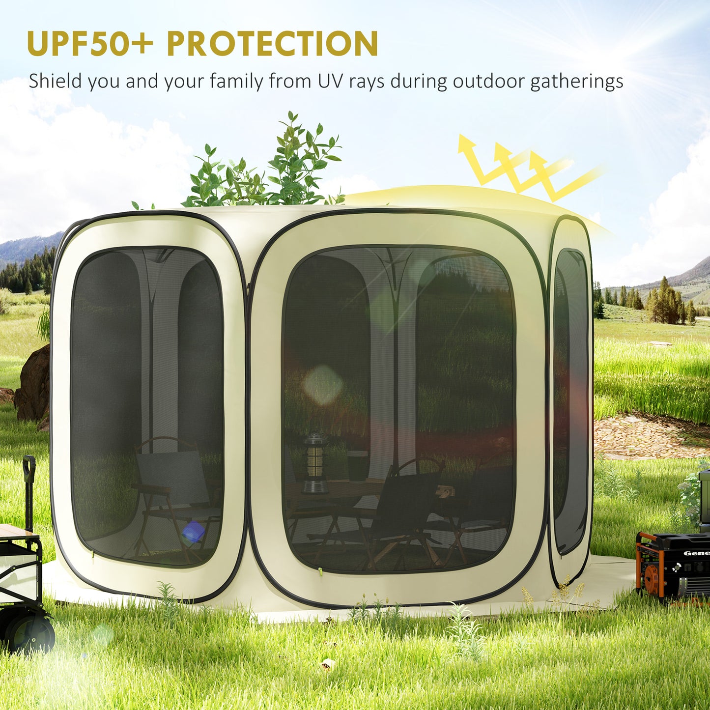 UPF50+ Pop-Up Screen Tent - Portable Camping Gazebo with Bag