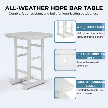 HDPE Bar Height Patio Table - All-Weather Outdoor Bistro Table