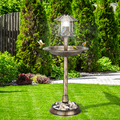 Solar Bird Bath with Light - Bronze Plastic Round Garden Decor