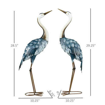 Crane Garden Statue Pair - 28.5in & 29in Metal Bird Sculptures