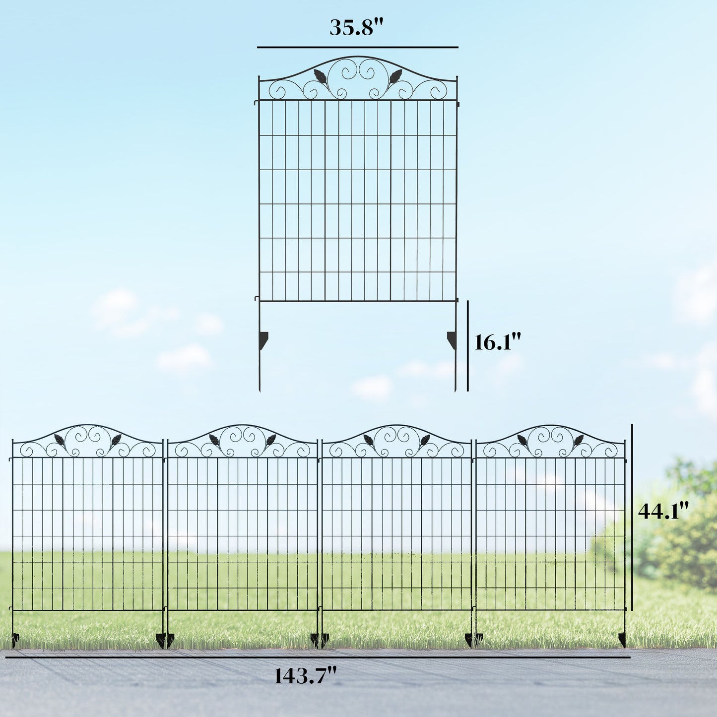 Folding Garden Fence 4-Pack - 44in x 12ft Border Edging