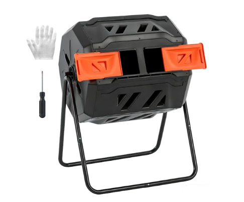 43 Gallon Dual-Chamber Compost Bin - Outdoor Flip-Top Composter