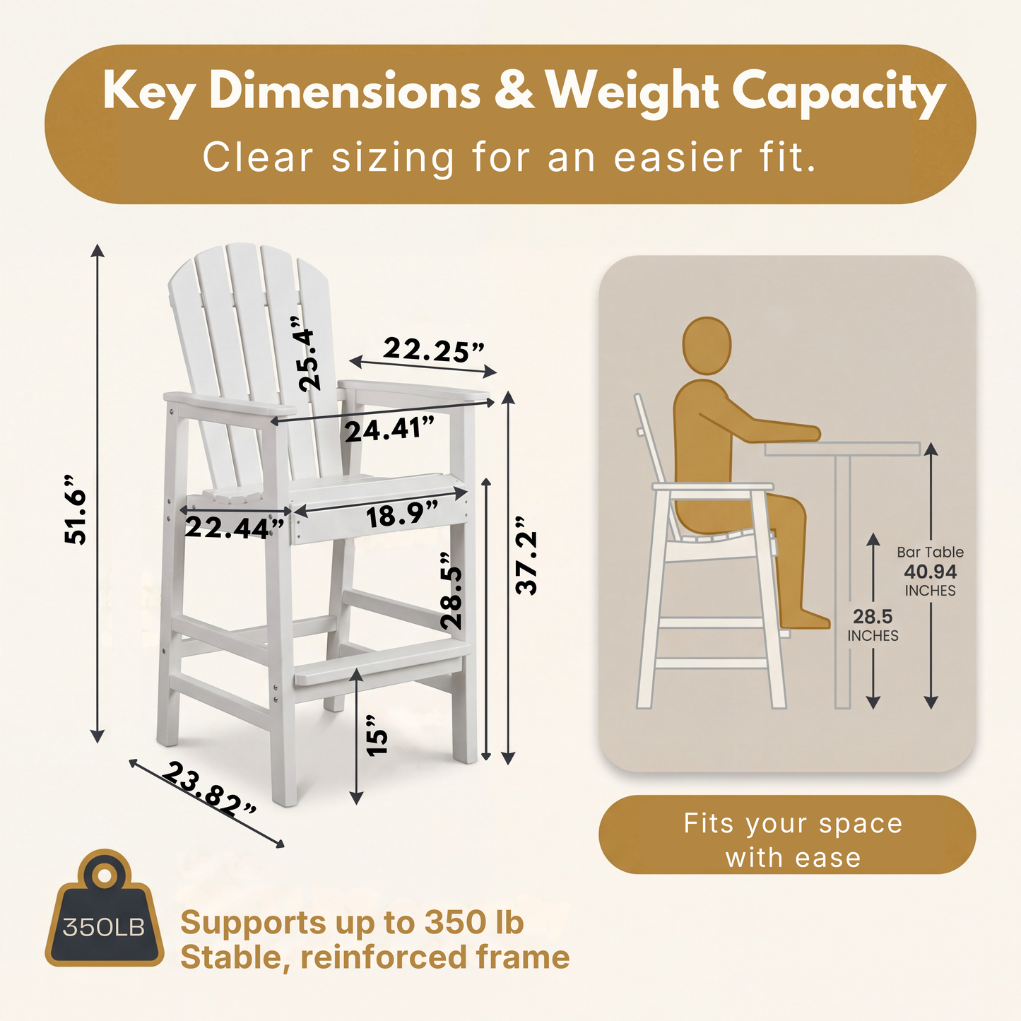 HDPE Adirondack Bar Chair - All-Weather Outdoor Patio Stool