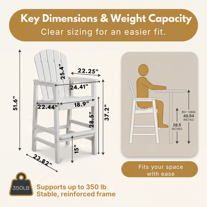 HDPE Adirondack Bar Chair - All-Weather Outdoor Patio Stool