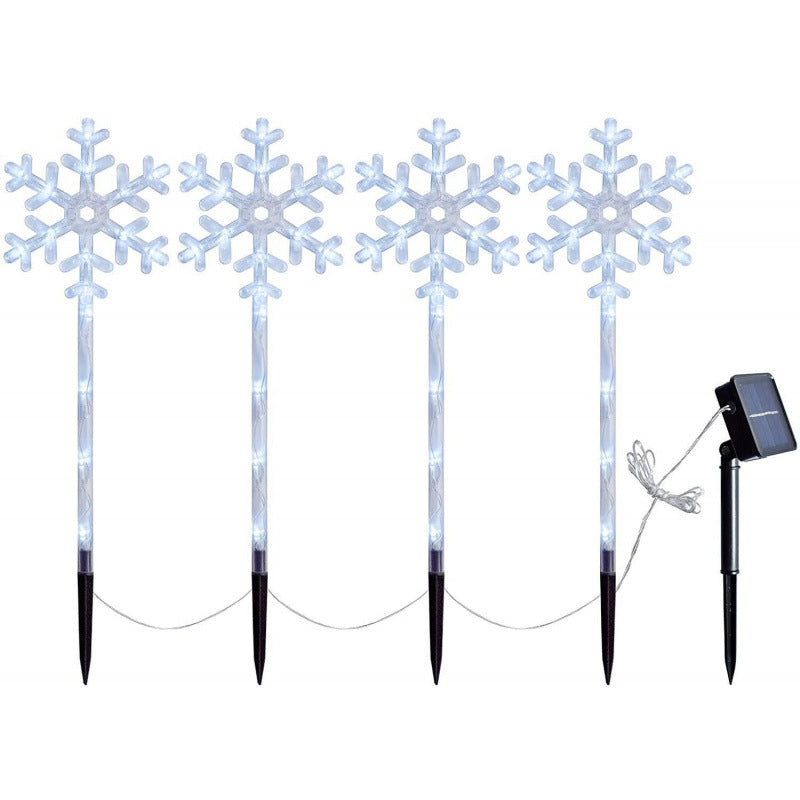 Solar Walking Stick Ground Lights - LED Snowflake Yard Stakes