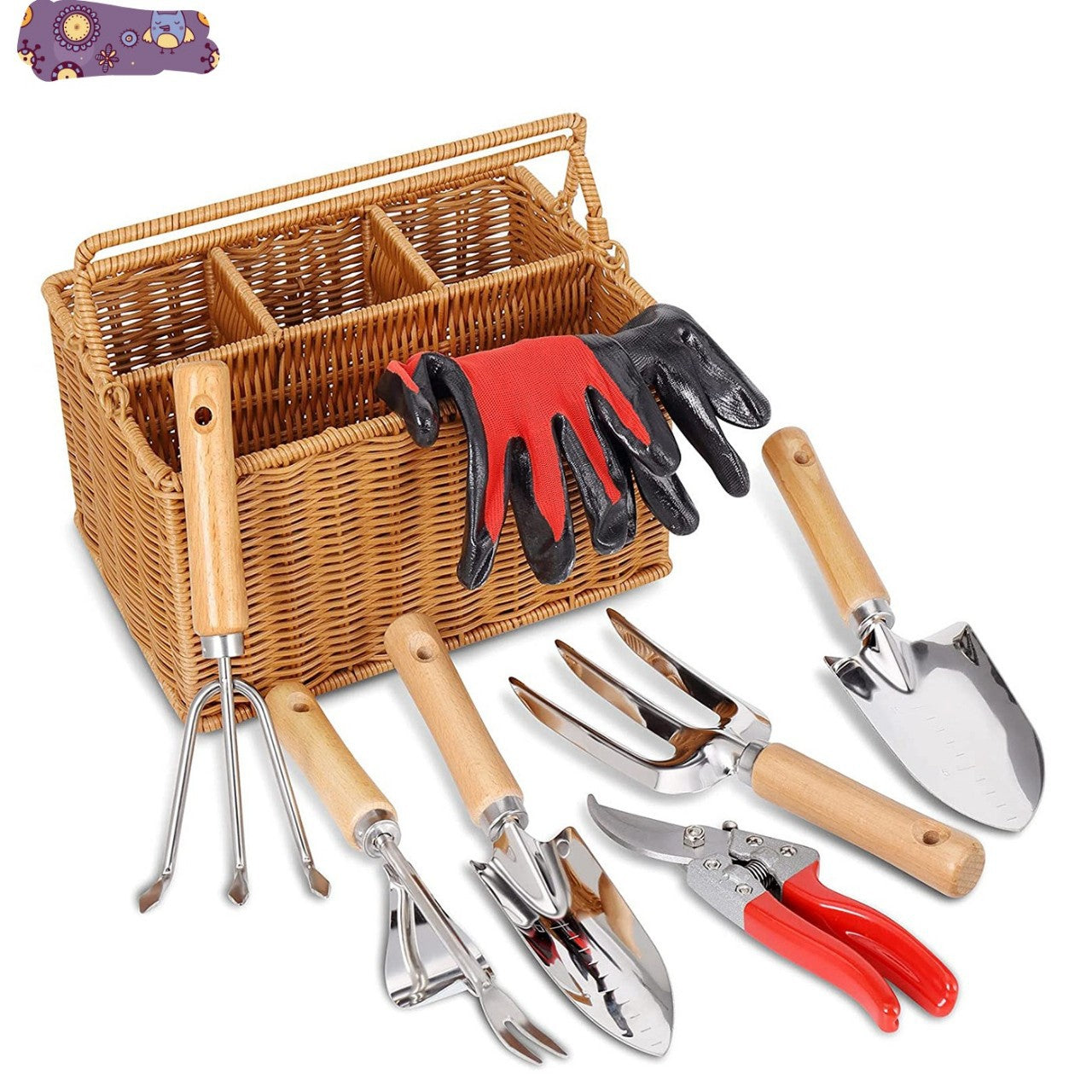 Garden Hand Tool Set - Stainless Steel Pruning Scissors & Hoe
