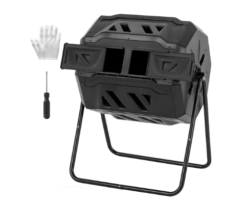 43 Gallon Dual-Chamber Compost Bin - Outdoor Flip-Top Composter
