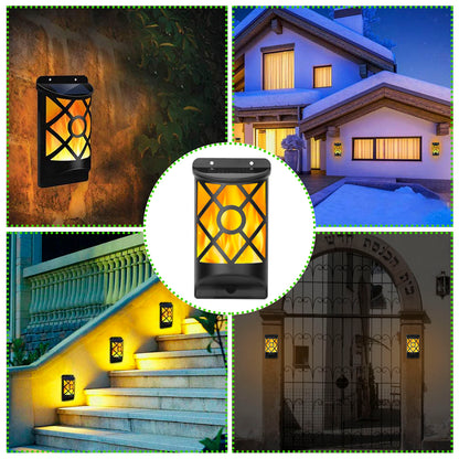 Flame Solar Wall Lamp - 96 LED Flickering Outdoor Waterproof Light