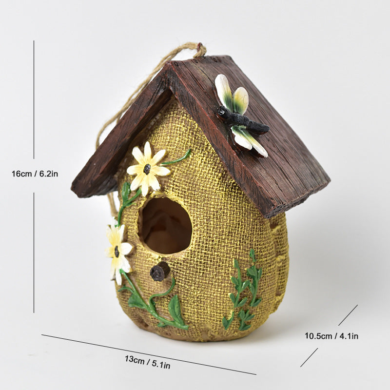 Rustic Birdhouse Garden Sculpture - Decorative Bird Nest Decor
