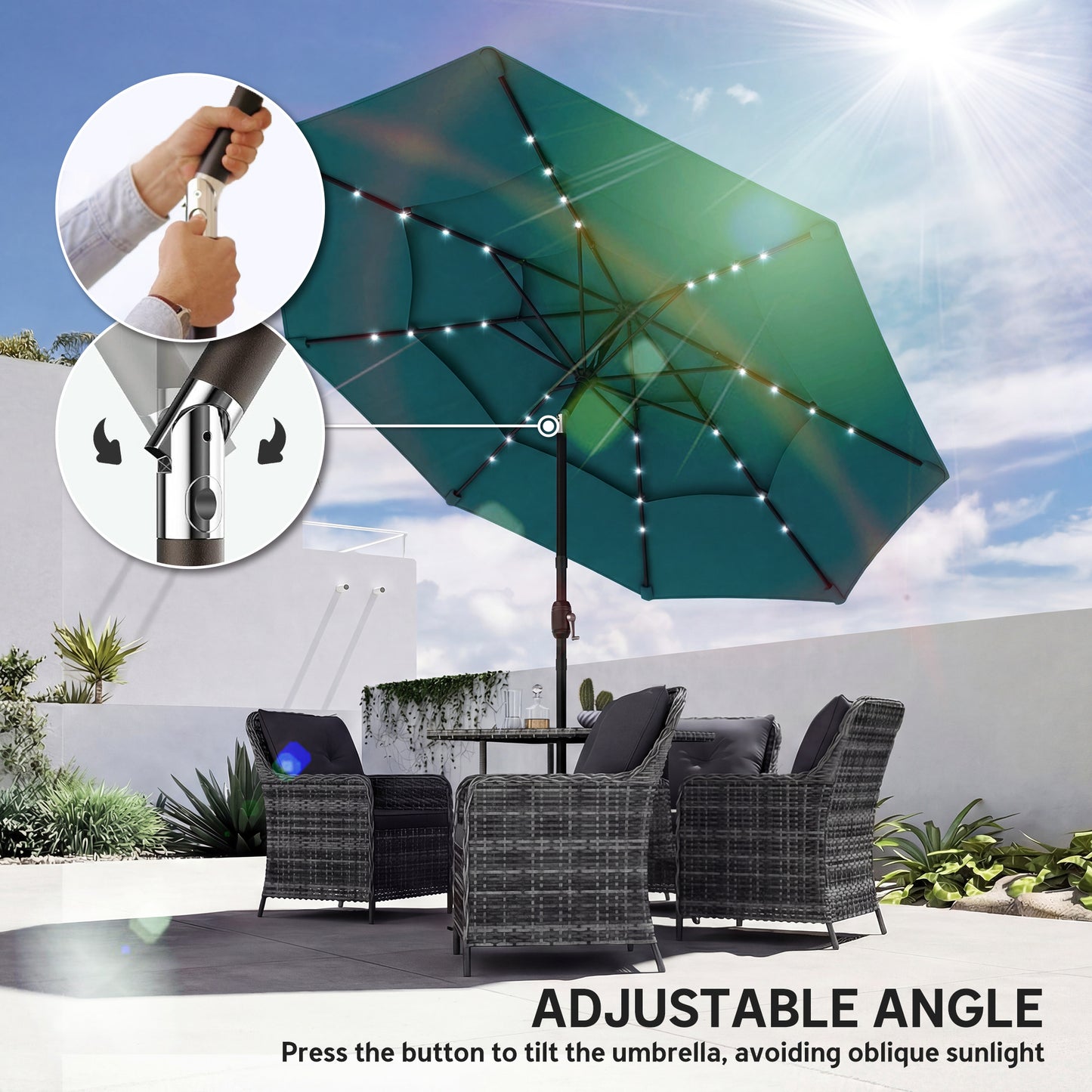 3-Tier Patio Umbrella 9.7ft - Outdoor with Solar LED Lights
