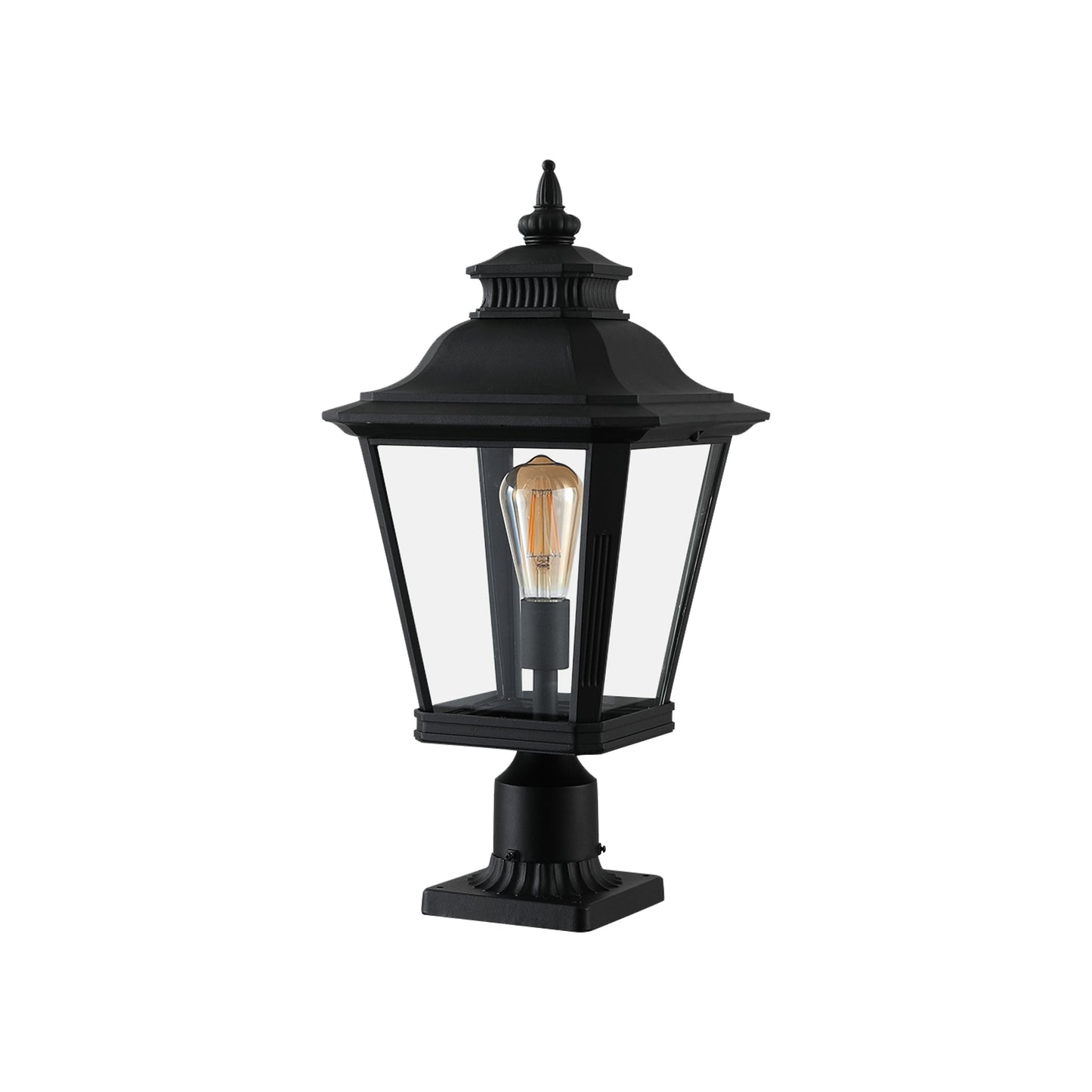 Outdoor Post Lantern 21in - Vintage Black Metal Pillar Light