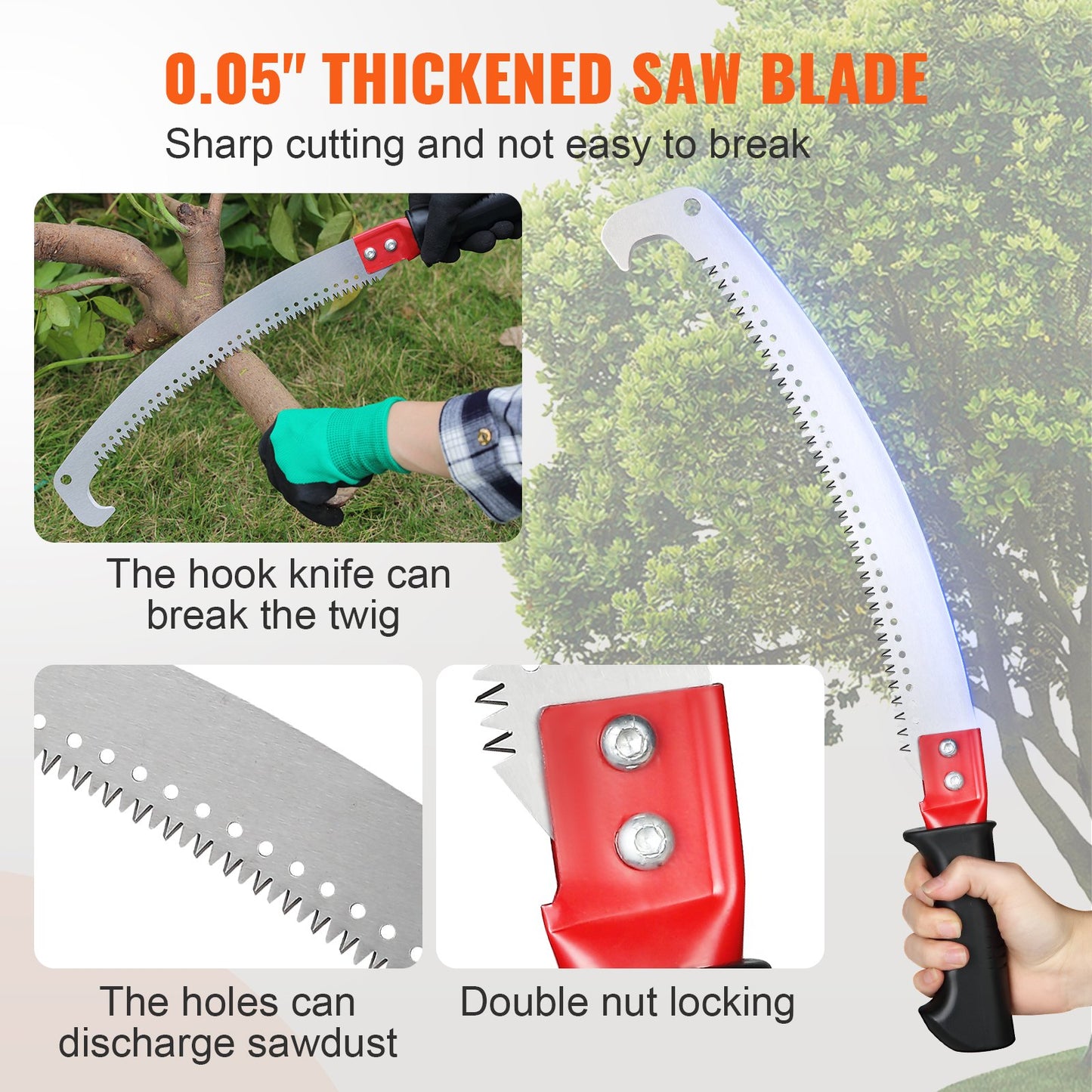 Manual Pole Saw - 4.6-9.8ft Extendable Tree Pruner