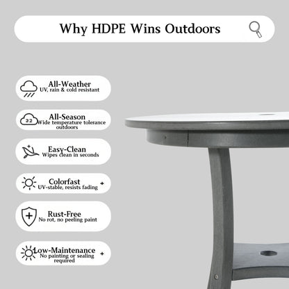 HDPE Outdoor Dining Set - Round Patio Table & 2 Chairs