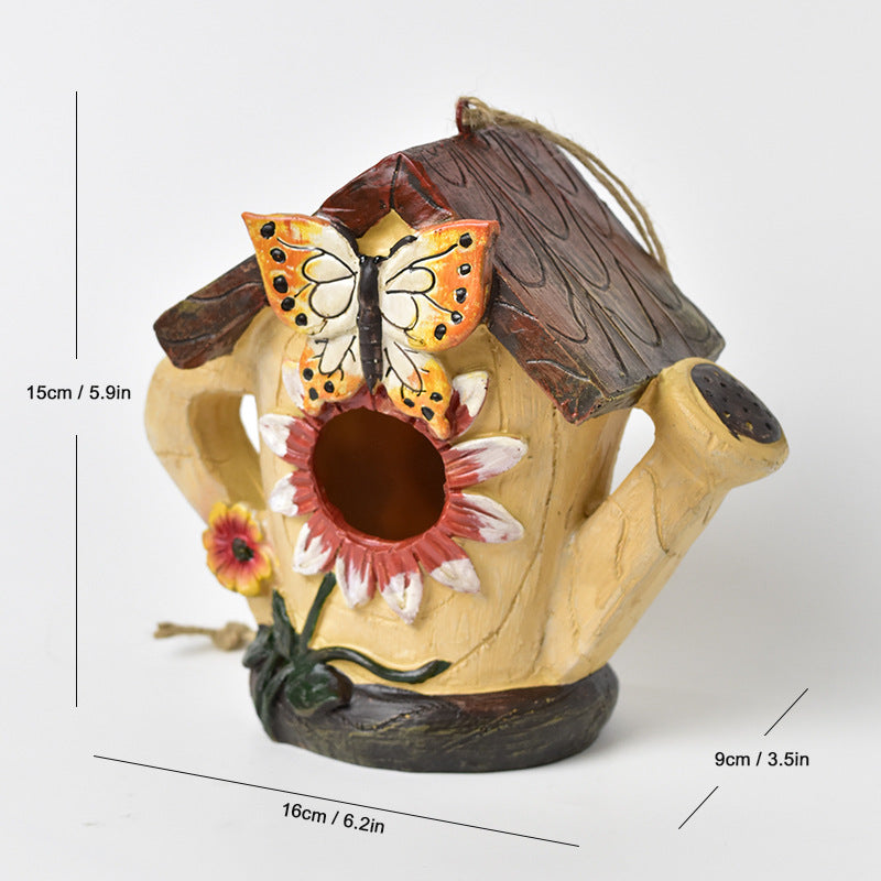 Rustic Birdhouse Garden Sculpture - Decorative Bird Nest Decor