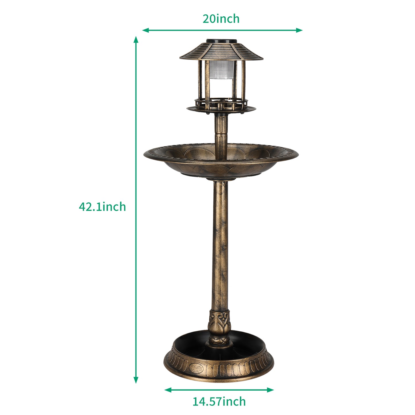 Solar Bird Bath with Light - Bronze Plastic Round Garden Decor