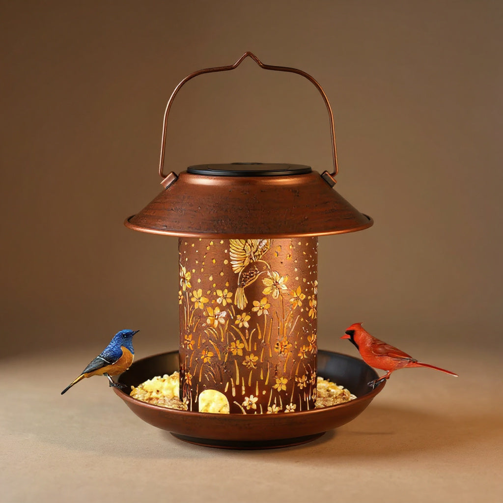 Solar Iron Bird Feeder Lamp - Waterproof Outdoor Garden Art
