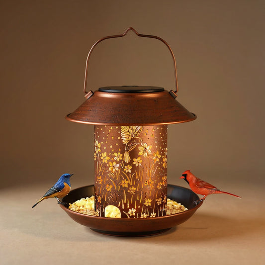 Solar Iron Bird Feeder Lamp - Waterproof Outdoor Garden Art