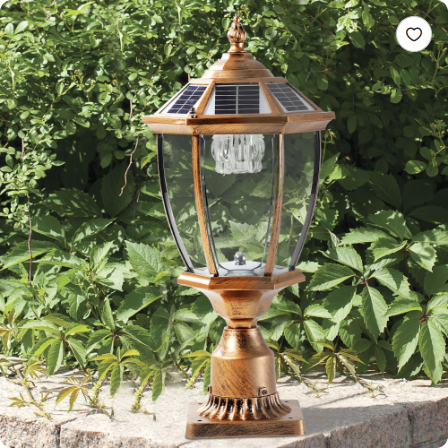 Solar Outdoor Lantern 20in - Vintage Golden Garden Post Light