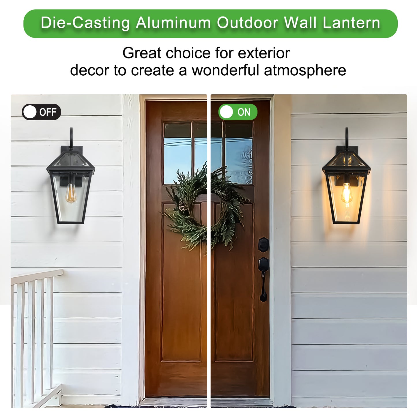 Modern Outdoor Wall Lantern 21in - Black Metal & Clear Glass Sconce