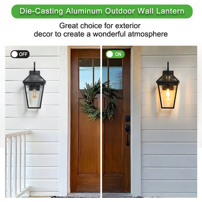 Modern Outdoor Wall Lantern 21in - Black Metal & Clear Glass Sconce