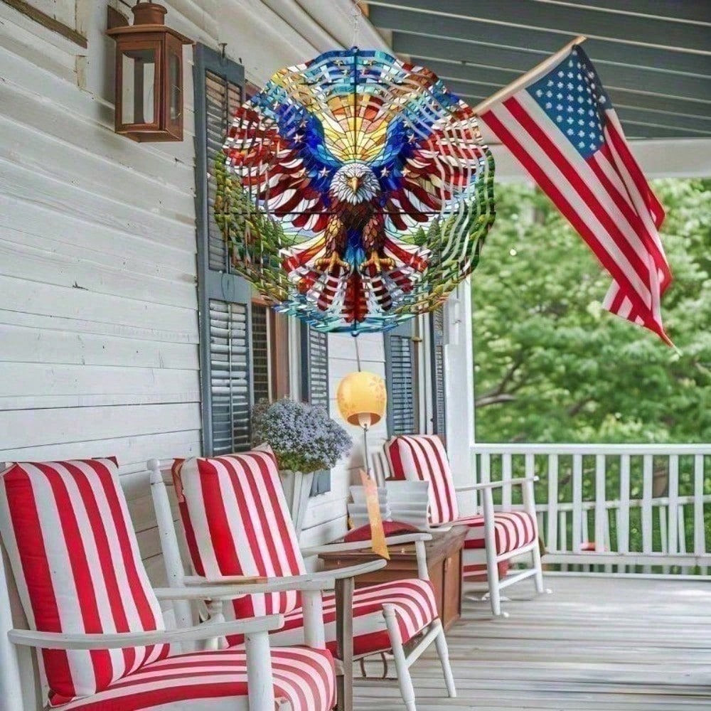 American Flag Wind Spinner - 3D Patriotic Eagle Garden Decor