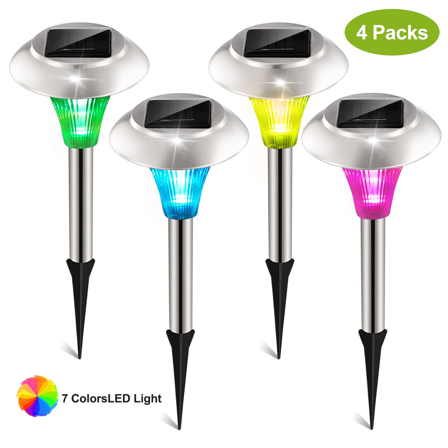 Color-Changing Solar Garden Stake Lights - Waterproof, Multi-Pack