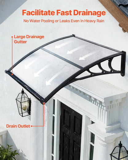 Door Entrance Awning - Exterior Front Door Window Canopy with Drainage