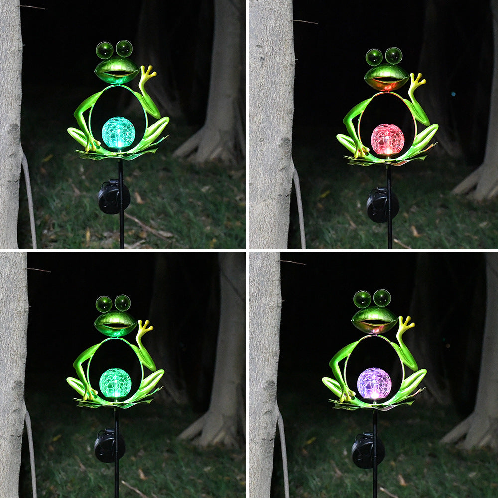 Solar Iron Frog Garden Lamp - Decorative Outdoor Accent Light