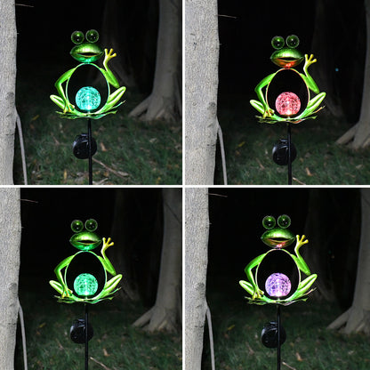 Solar Iron Frog Garden Lamp - Decorative Outdoor Accent Light