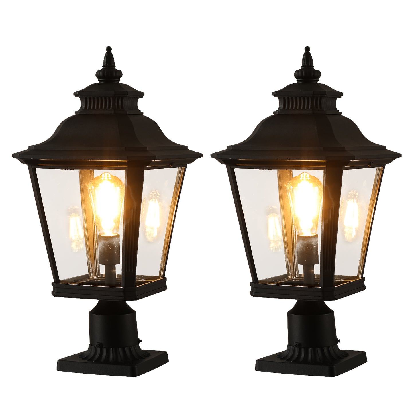 Outdoor Post Lantern 21in - Vintage Black Metal Pillar Light