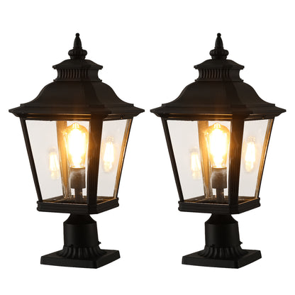 Outdoor Post Lantern 21in - Vintage Black Metal Pillar Light