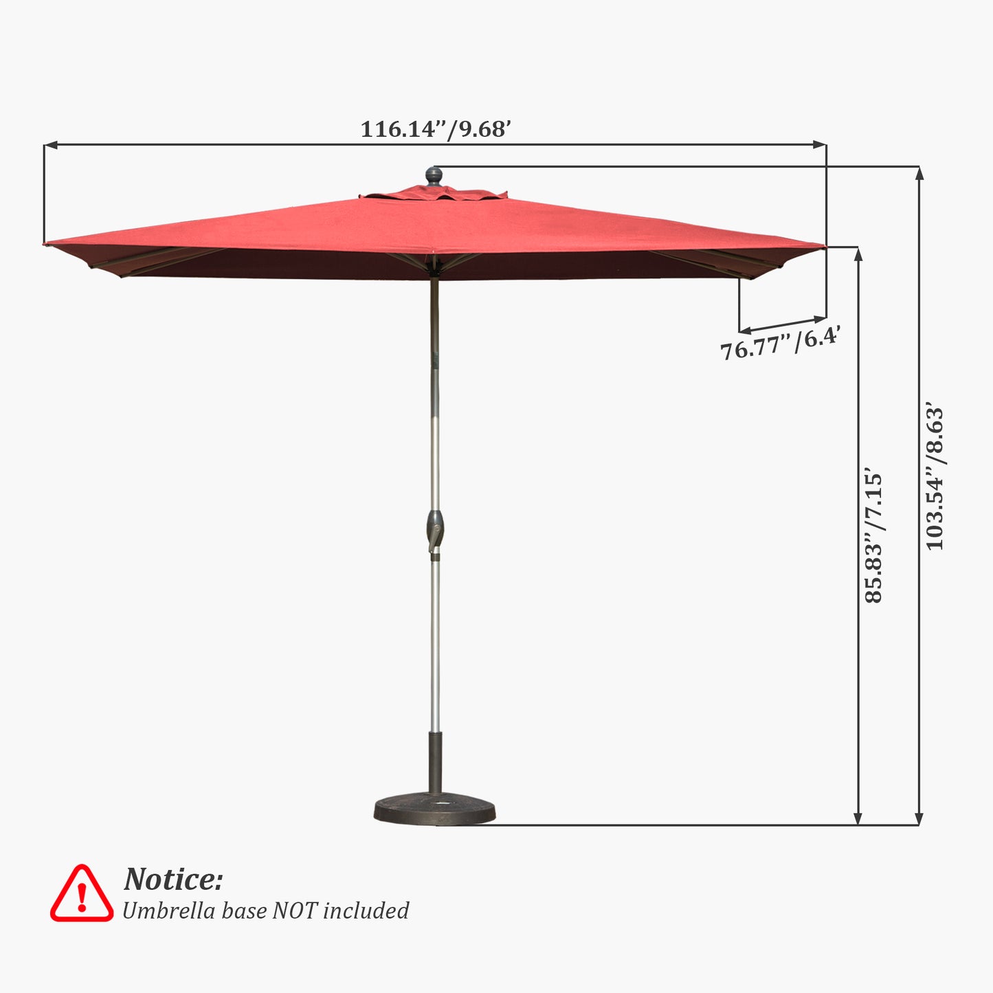 Rectangular Patio Umbrella - Crank Lift & Tilt, Brick Red