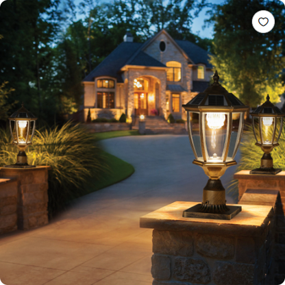 Solar Outdoor Lantern 20in - Vintage Golden Garden Post Light